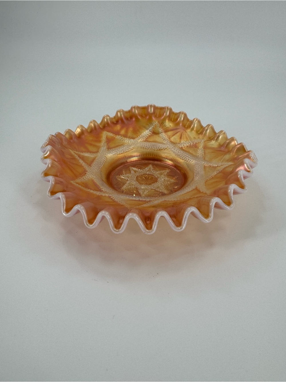 Antique Dugan Peach Opalescent Carnival Glass Reflecting Diamonds Bowl